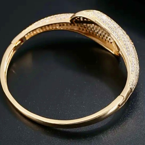 Elegant Gold and Pave Crystals Adorn This Gorgeous Bangle/ Bracelet - Picture 3 of 3